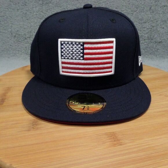 New Era USA flag 59Fifty Navy Blue fitted Hat Size 7 1/4 and 7 3/8 Cap - Picture 2 of 13
